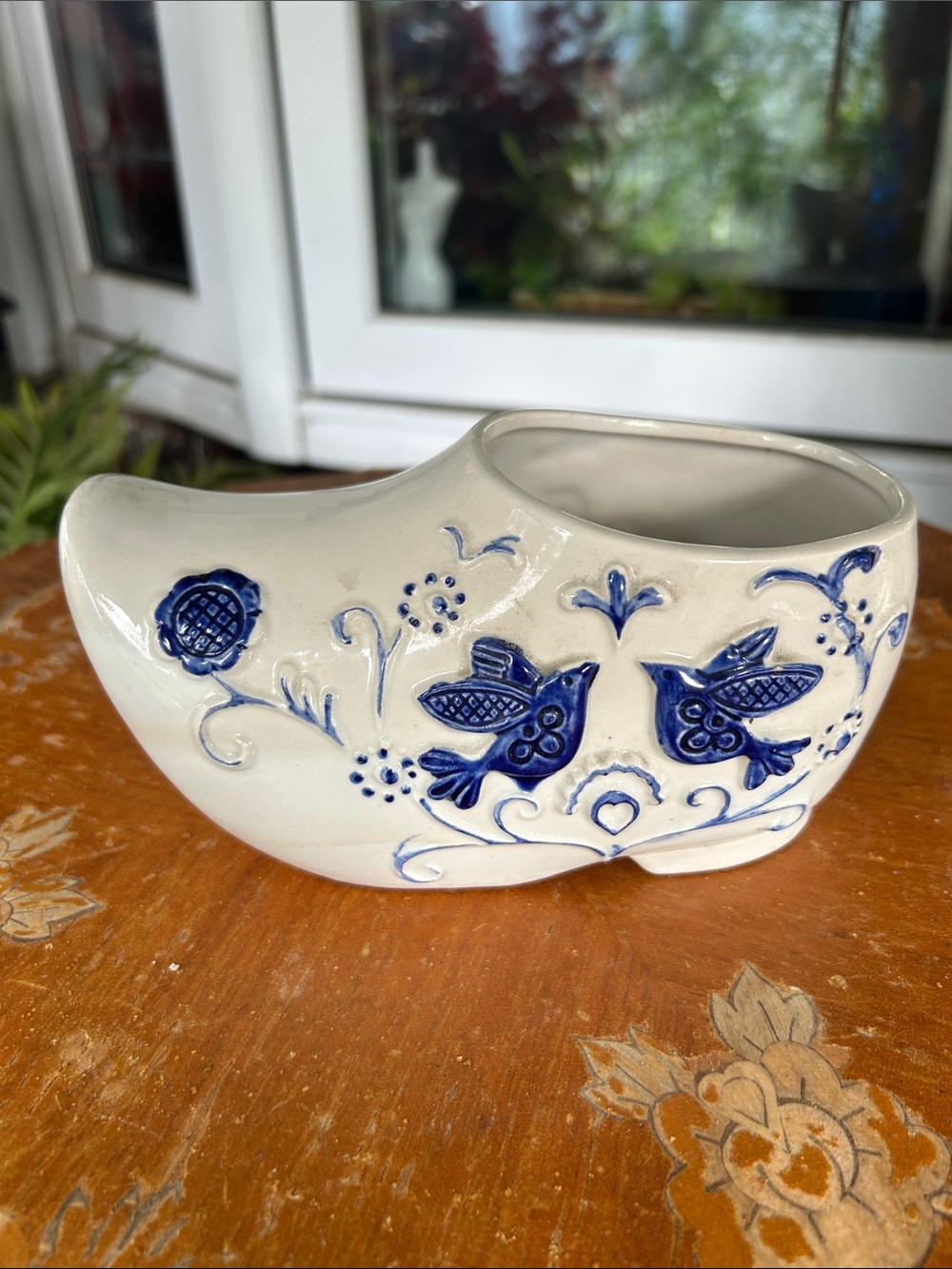 Vintage Delft-Style Ceramic Dutch Shoe Planter